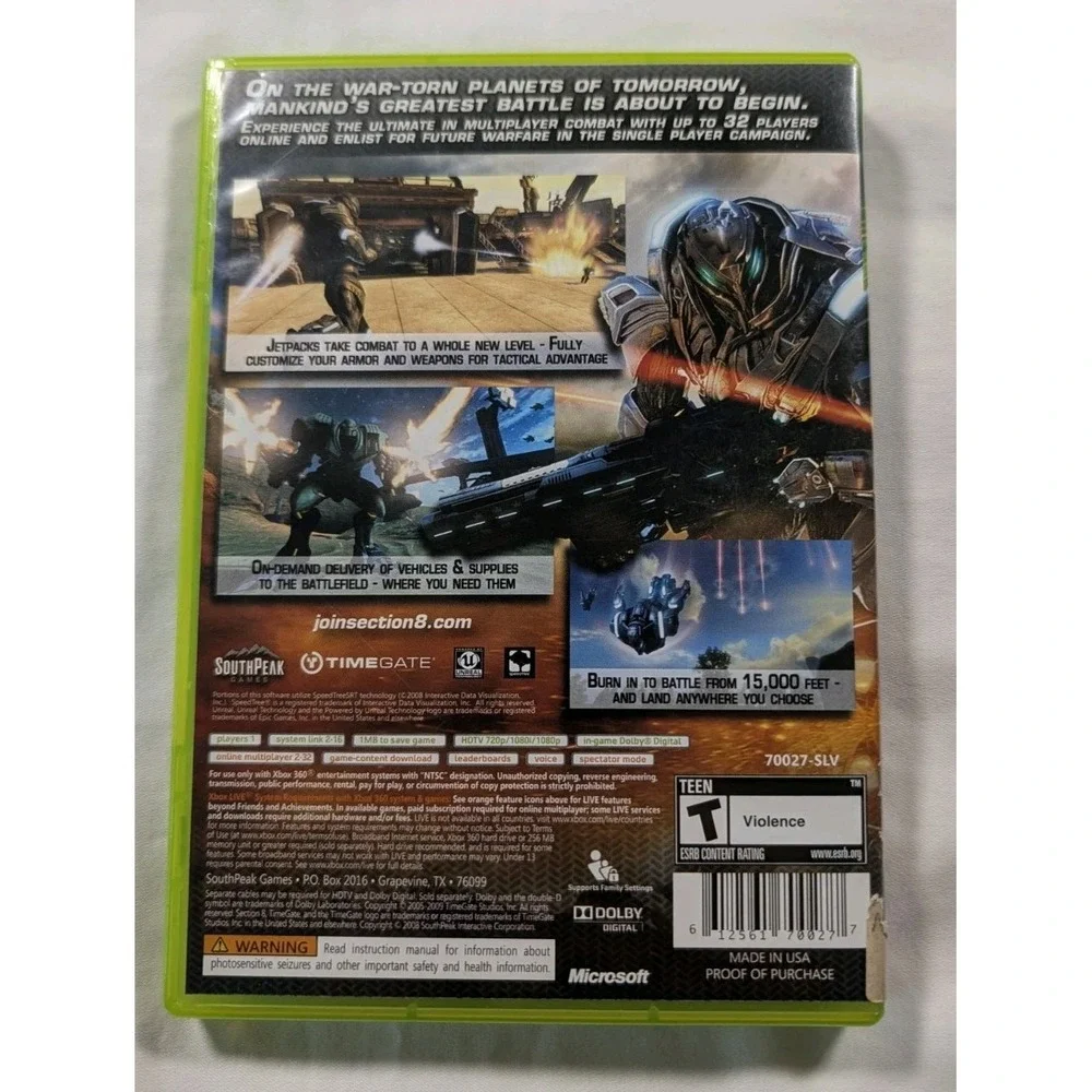 Section 8 Xbox 360 2009 CIB Complete with Manual - Tested & Working